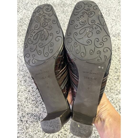 Brighton Tudor Heels Size 7.5 Brown Croc Embossed Slip-On Mules Made in Italy - Picture 6 of 10